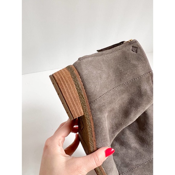 SPERRY Women's Gray Suede Back Zip Stacked Heel Maya Belle Ankle Booties size 6 - Picture 2 of 10